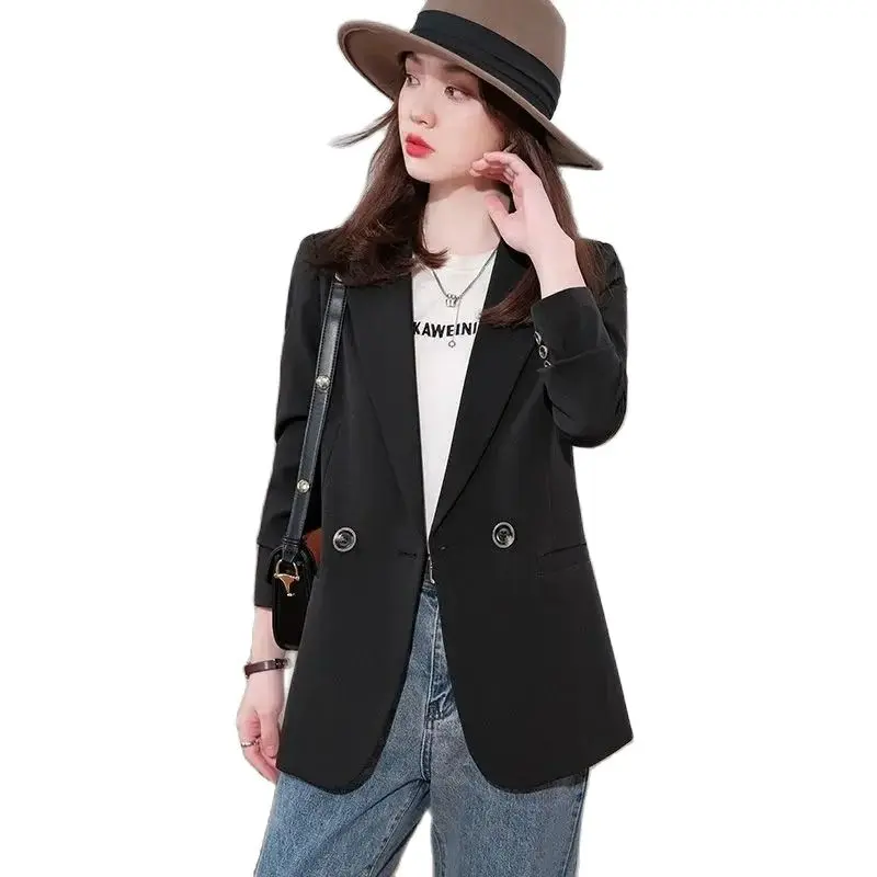 

Women's Khaki Casual Suit Coat Double-breasted Blazers Black Jacket Female Oversize Office Topcoat Vintage Blazers Spring Autumn