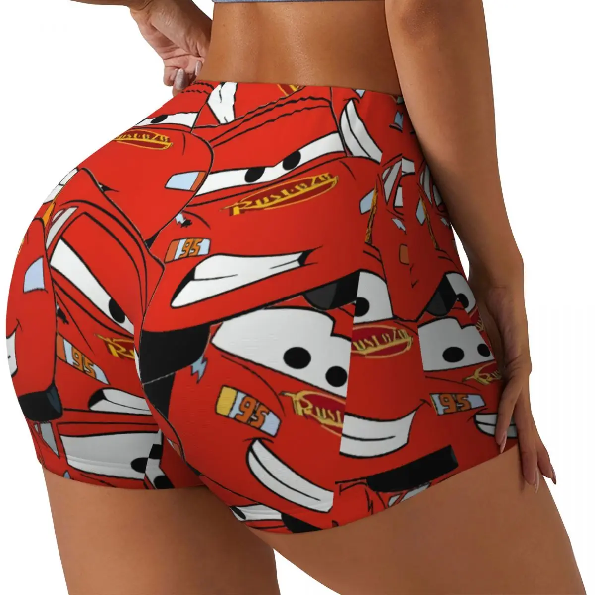 Custom Lightning McQueen Collage Cartoon Running Volleyball Workout Shorts Women's Athletic Gym Yoga Shorts