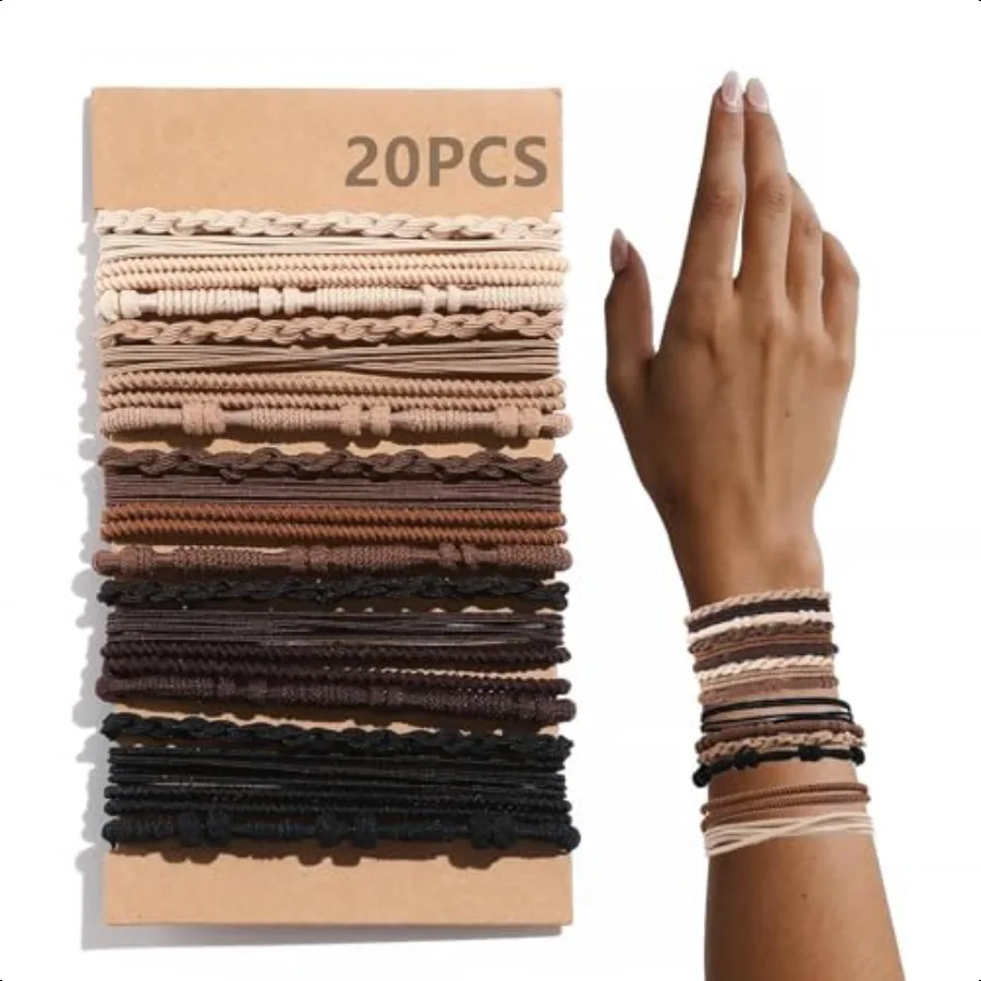 

20 PCS Boho Hair Ties Bracelets Hair Ties for Thick or Thin Hair 4 Styles Boho Ties for Ponytail Holders 2.36 Hair Ties NoDamag