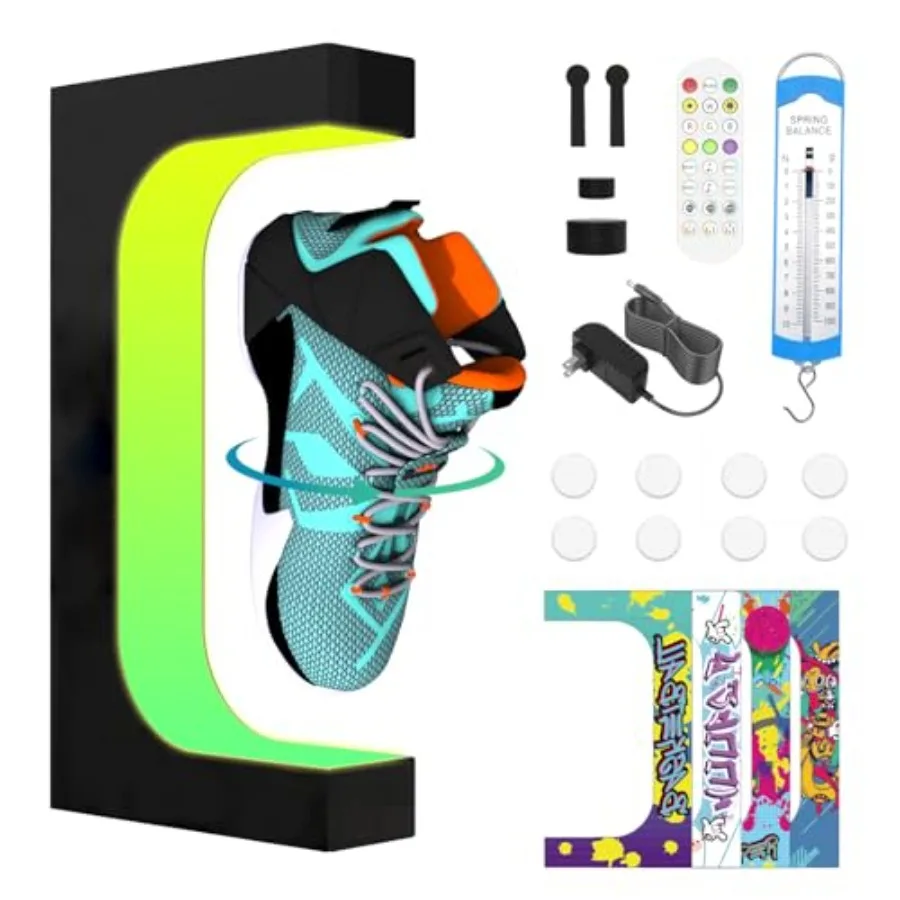 Levitating Sneaker Display, Magnetic Floating Shoe Display Stand with 360° Auto Rotation and LED Light, Levitation Sneaker Hold