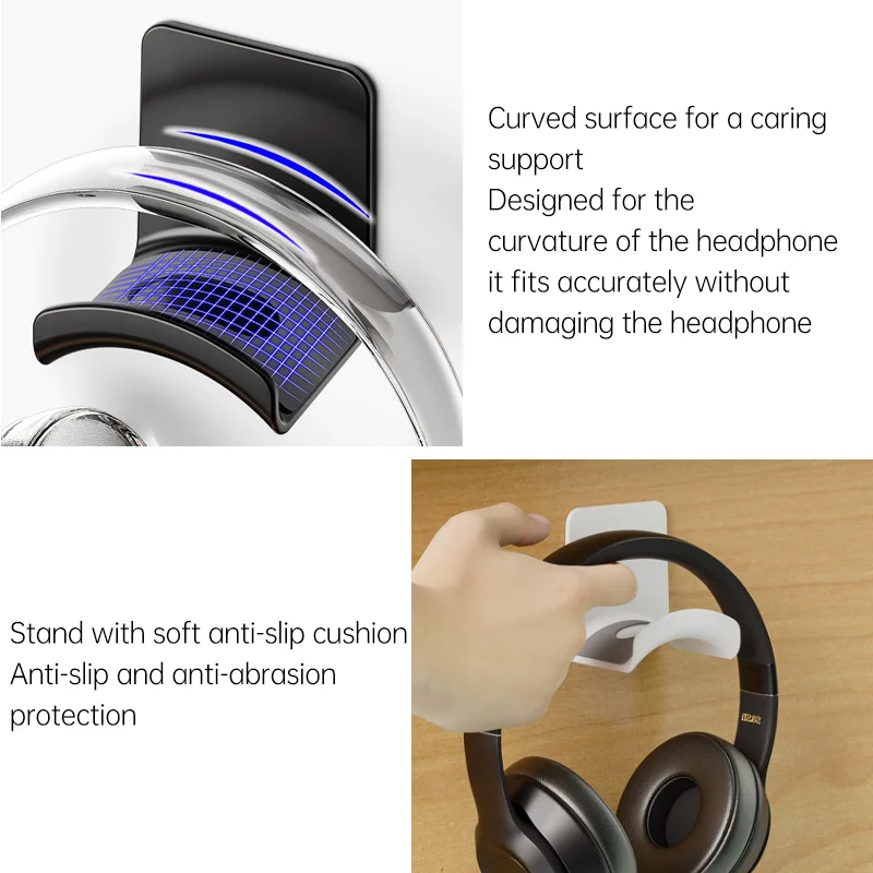 Universal Headphone Stand Wall Mount Headset Rack Holder Self-Adhesive Under Desk Headphone Rack For Gaming Earphone 1pcs