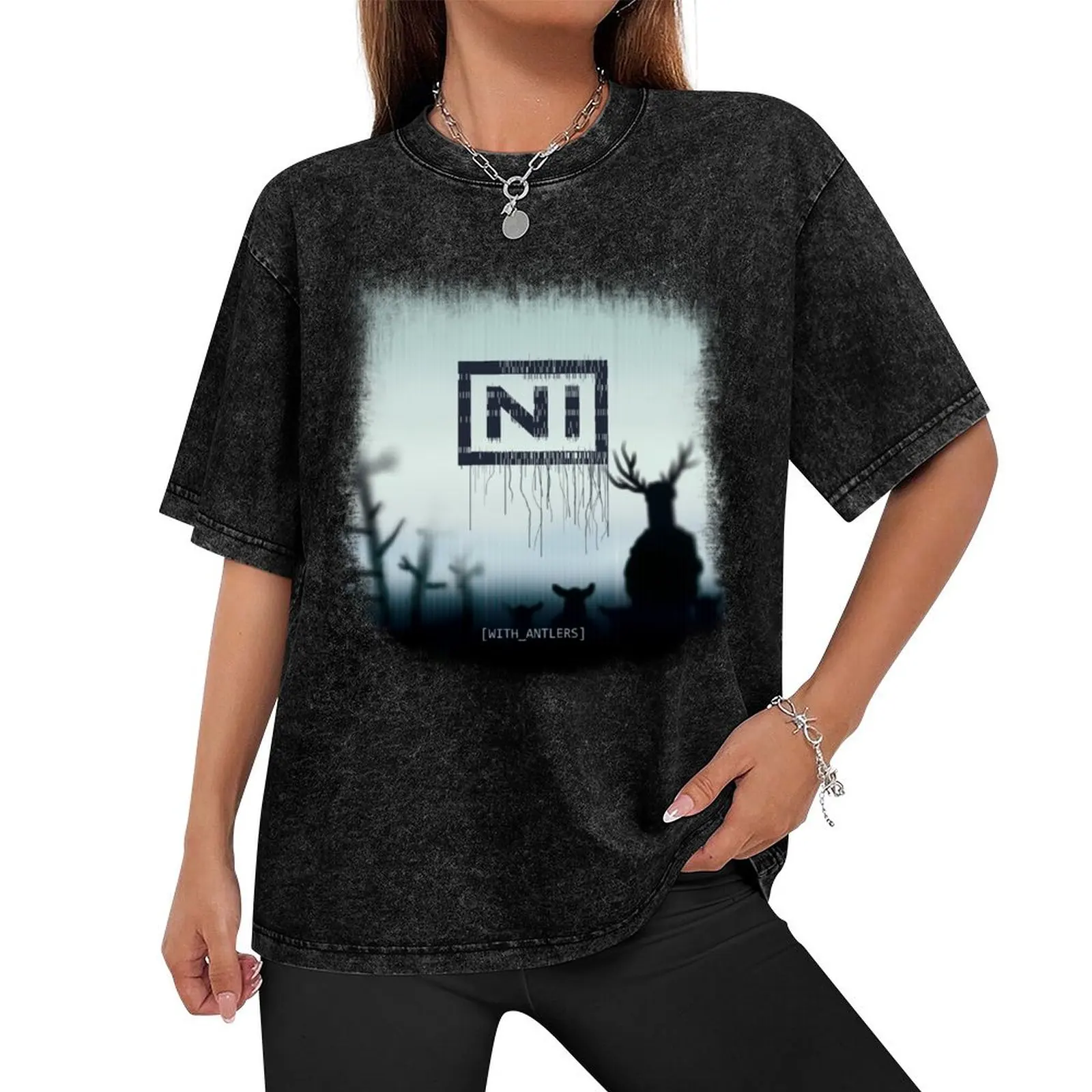 NI Knights with antlers album cover parody-music lovers humor T-Shirt anime clothes boys animal print designer t shirt men