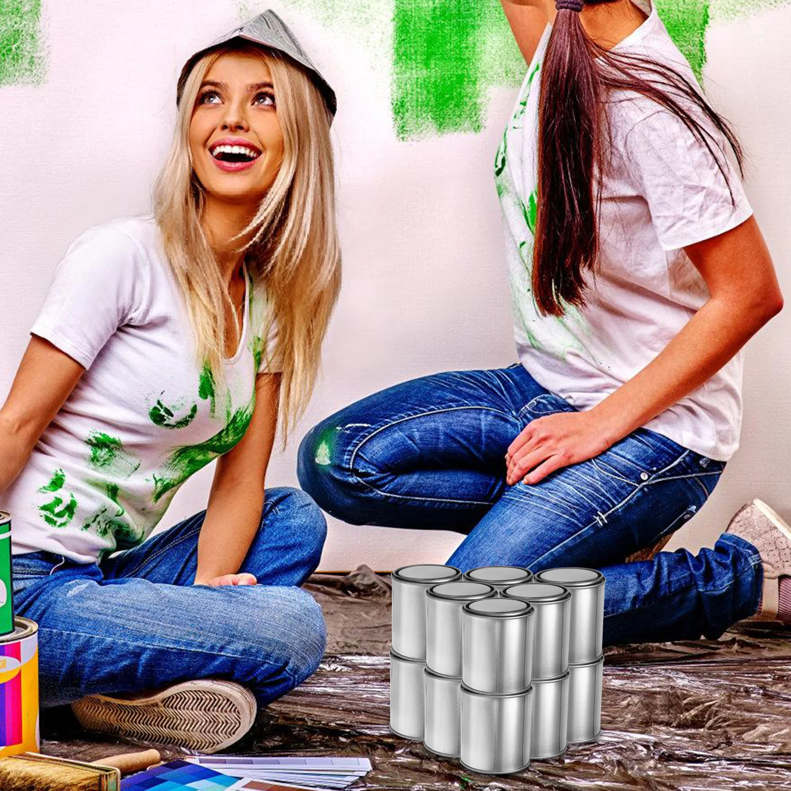 مجموعة واحدة من علب الطلاء الفارغة مع أغطية دلاء معدنية غير مبطنة بحجم كوارت سعة كبيرة لحاويات تخزين اللوحة ذاتية الصنع المرآب #1