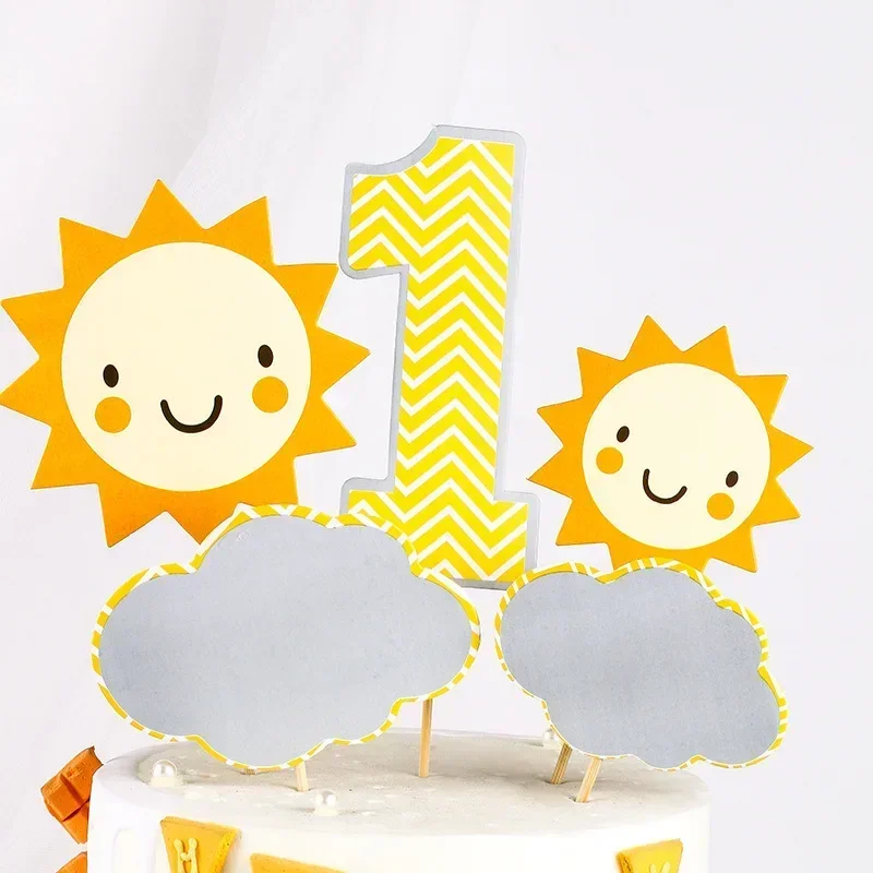 1 St Birthday Party Cake Topper for Happy Kids Clouds Cute Sun Cake Decoration Happy Boy or Girl One Year Baby Shower Cake Decor