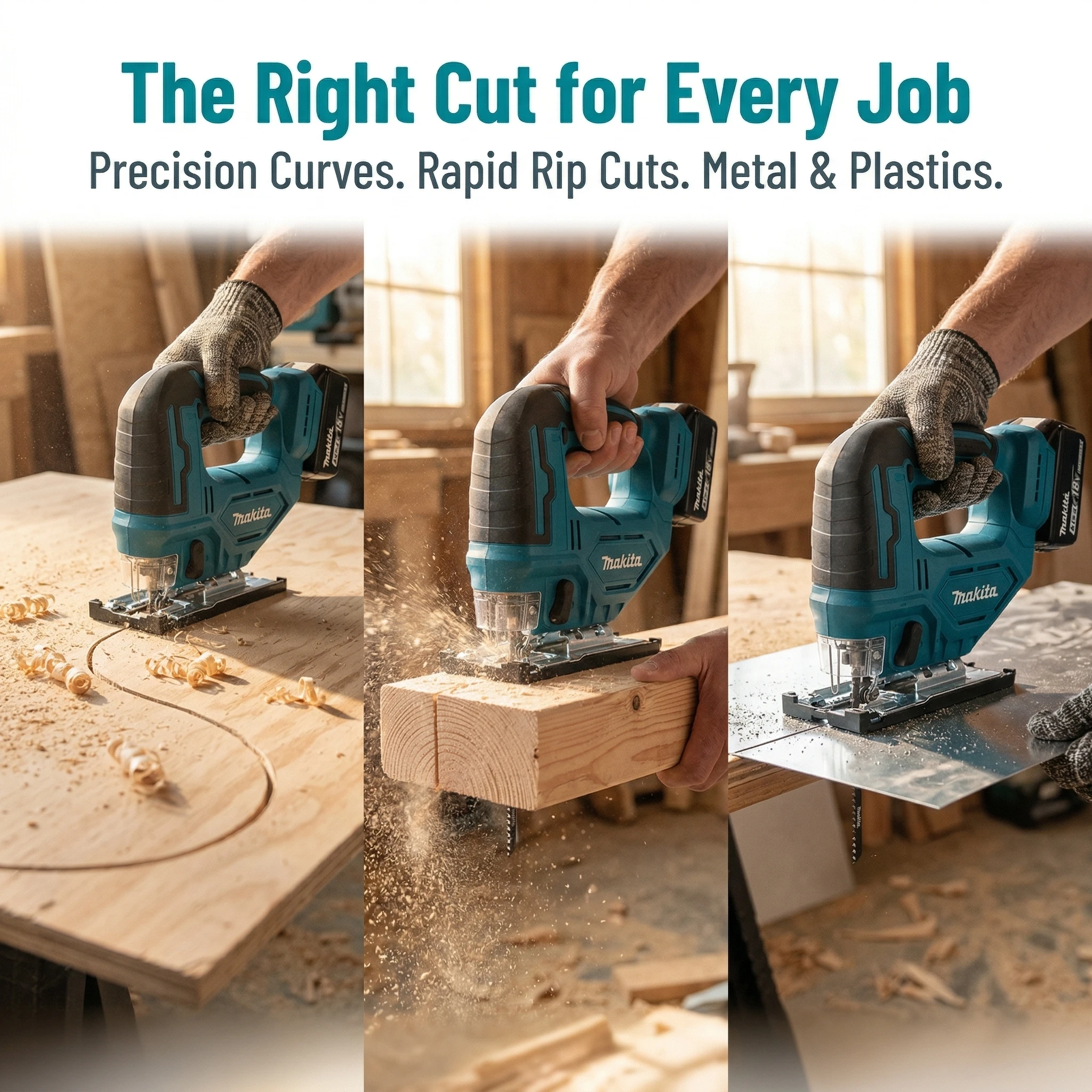 Makita DJV182Z 18V Brushless Barrel Handle Jigsaw Comes With 4 Blades For Garden Wood Pruning And Daily DIY Home Projects