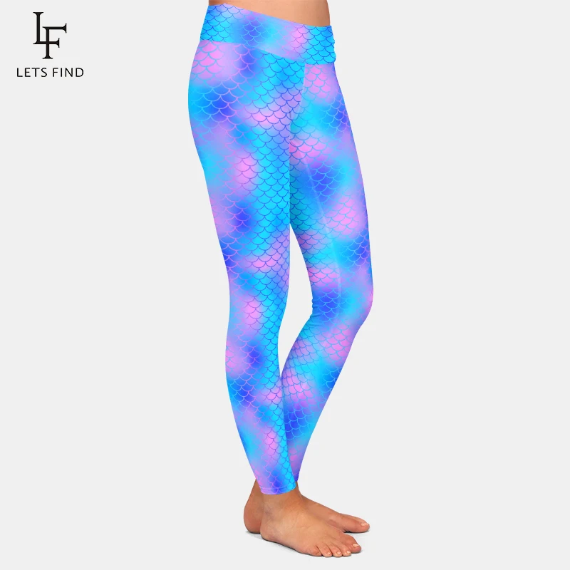 LETSFIND High Waist Women 3D Fish Scale Pants Fashion New Mermaid Pattern Fitness Slim Girls Stretch Leggings