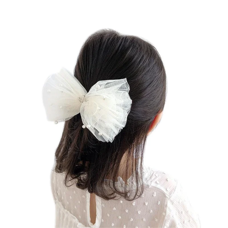 Sweet Princess Lace Bows Hairpin Kids Pearl Crown Barrettes Hair Clips for Women Girls Headwear Fashion Children Hair Accessorie