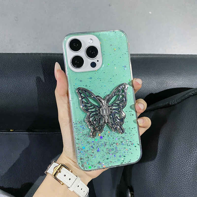 

Luxury Cute Butterfly Bling Glitter Silicone Phone Case For Xiaomi Redmi Note 13 12 11 10 9 Pro Mi 14 T Ultra-thin Holder Cover