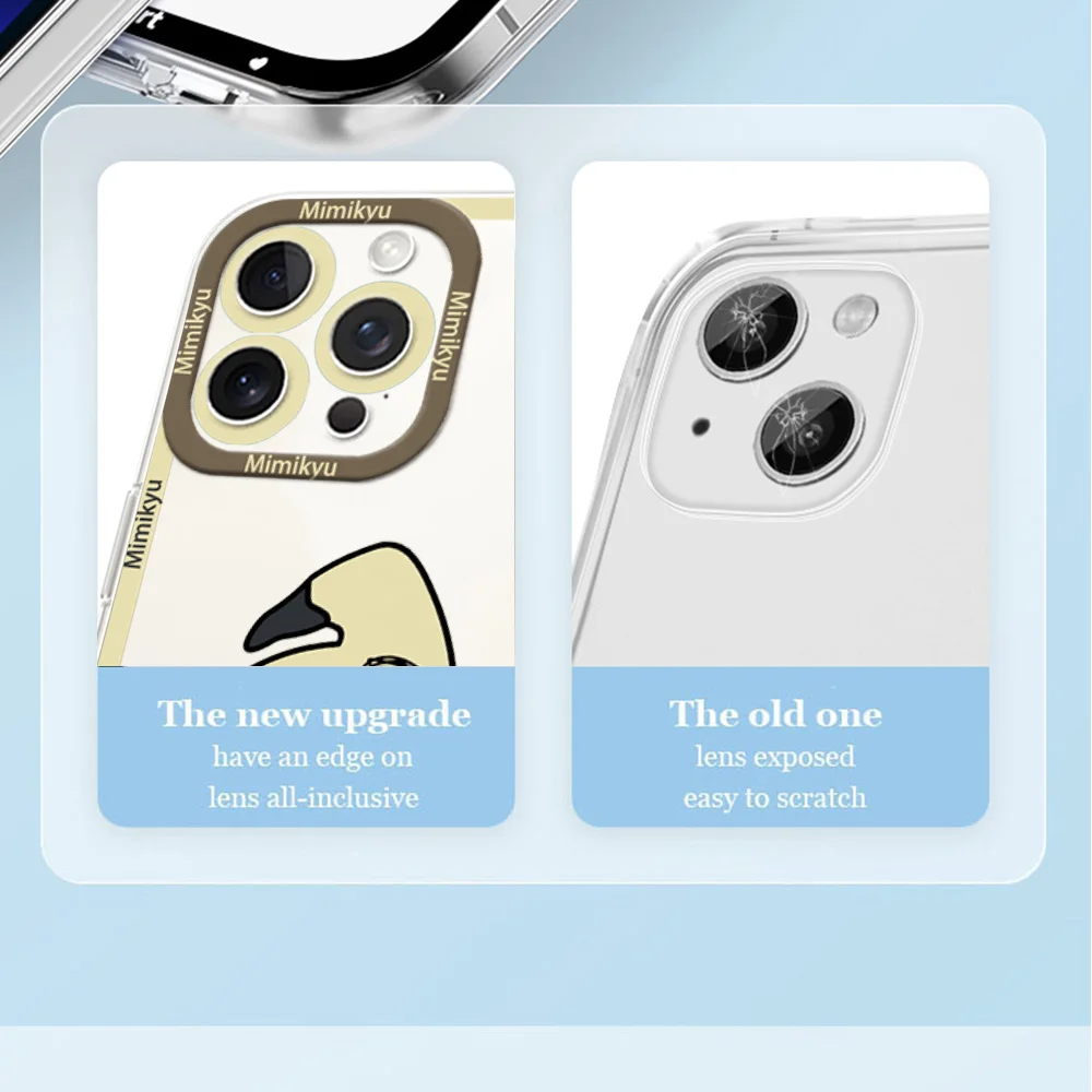 MINISO Cute M-Mimikyu Phone Case for iPhone 12 11 13 14 15 16 Max Pro Plus Transparent Bezel Cover