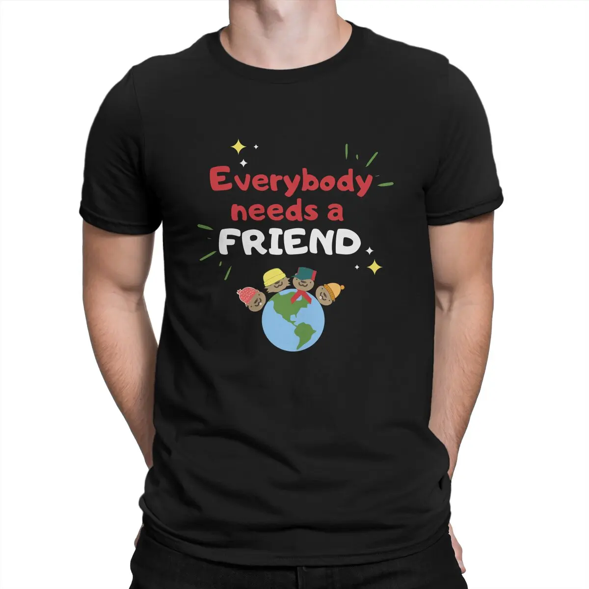 Vintage Everybody Needs A Friend T-Shirts for Men O Neck Pure Cotton T Shirts Emmet Otter's Jug Band Christmas Chuck TV