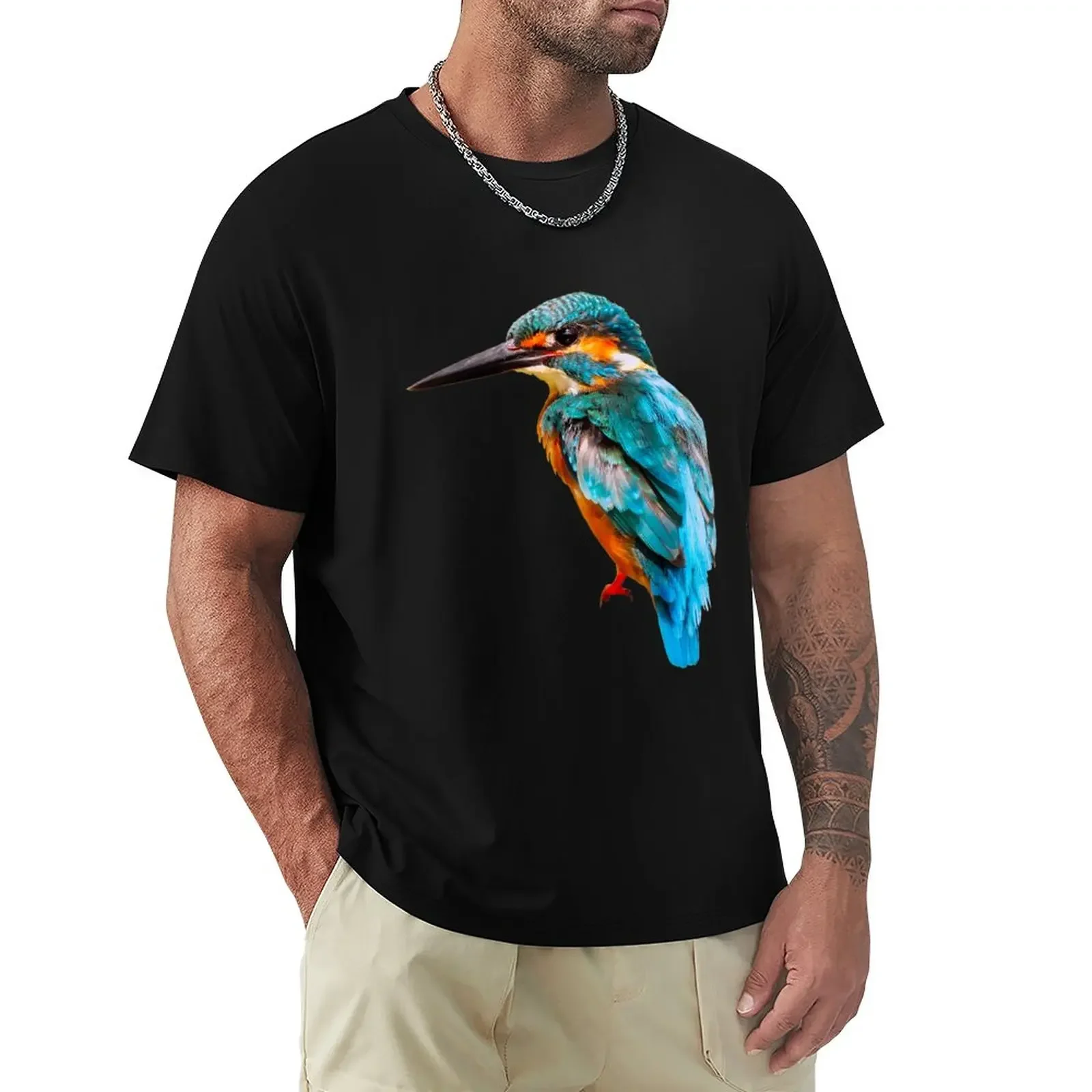 Kingfisher kaus oblong pria lucu, atasan motif hewan putih kasual modis