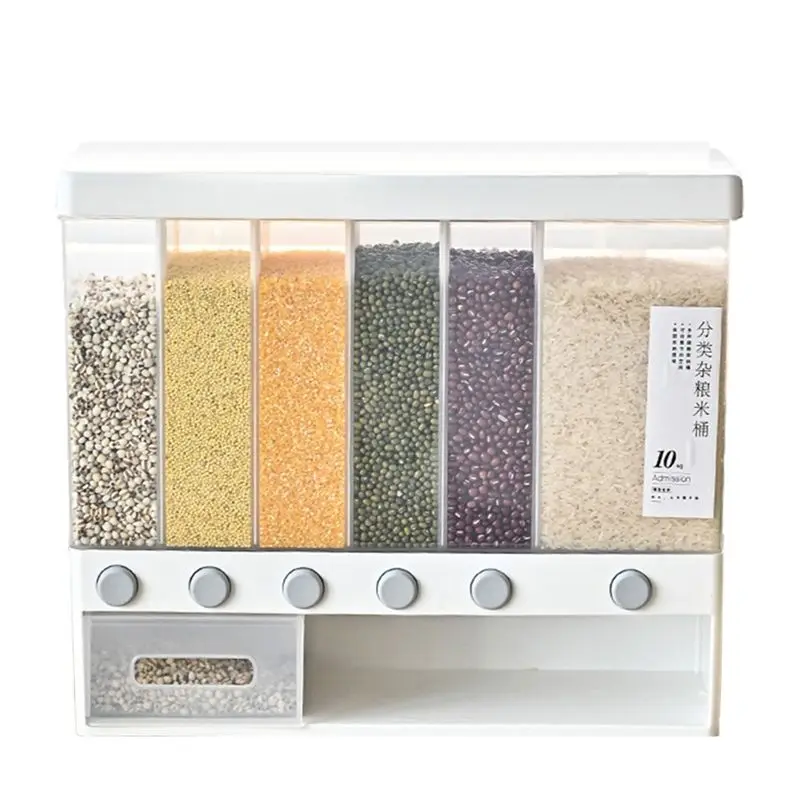 

ABJI-Wall-Mounted Partitioned Storage Barrel,6-Grid Dry Food Storage Container, Dried Fruit Organizer, Food Storage Box