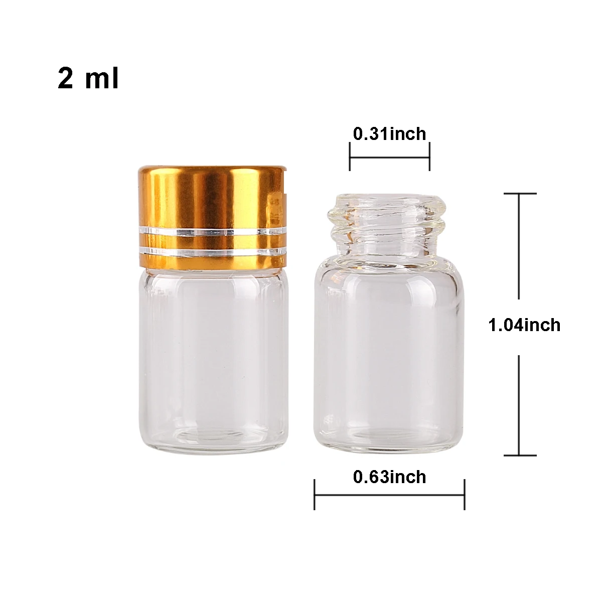 

Special offer 1000pcs 2ml Diameter 16mm Transparent Glass Bottles with Golden Caps Lids Empty Bottles