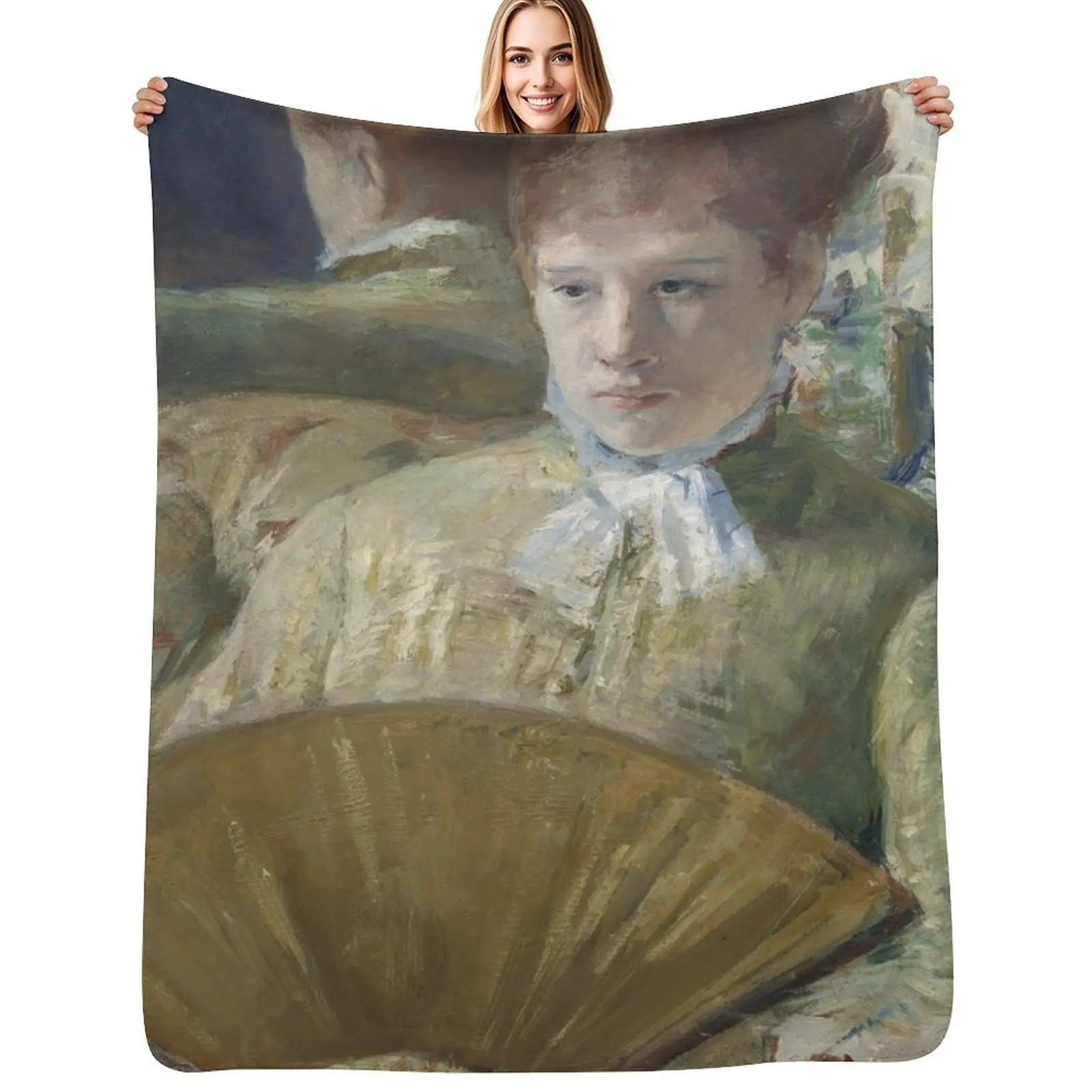 Mary Cassatt. Woman with a Fan, 1878-79. Throw Blanket Baby Blankets For Sofas Nap Tourist Blankets