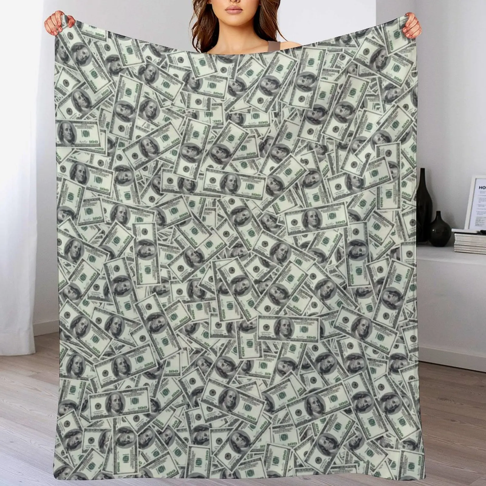 

Giant money background 100 dollar bills Throw Blanket Breathable Lightweight Blanket for Adults Kids