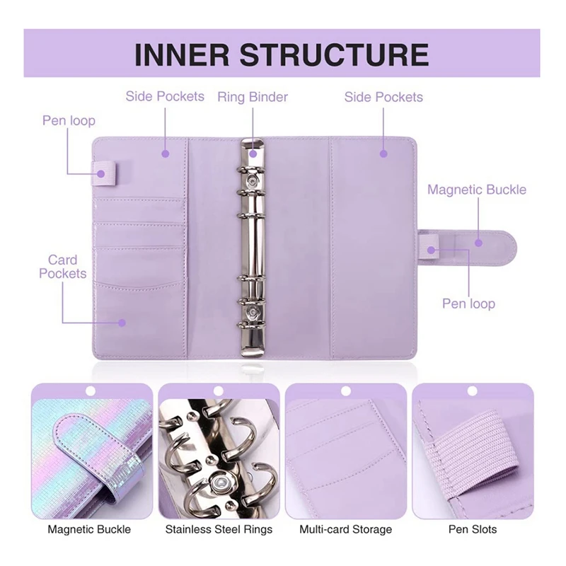 مجموعة مجلدات الميزانية A6، 46 قطعة، منظم مخطط الميزانية مكون من 6 حلقات لتوفير المال للمنزل والمكتب والسفر المدرسي