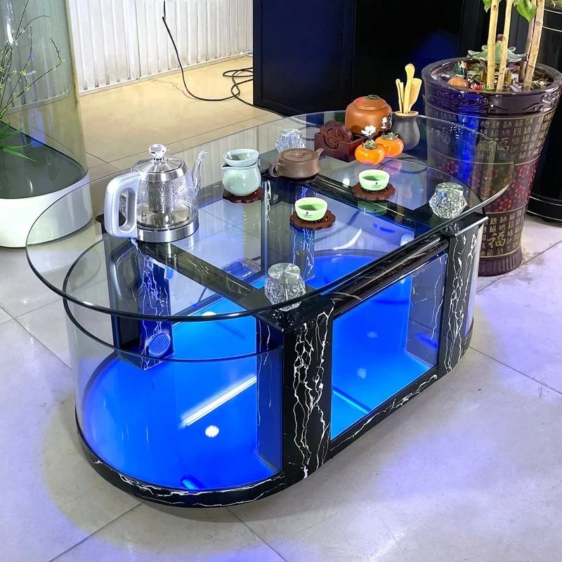 Wholesale Aquarium Turtle Tank Living Room Sofa Table Top Ultra White Curling Coffee Table Ecological Glass Fish Tank