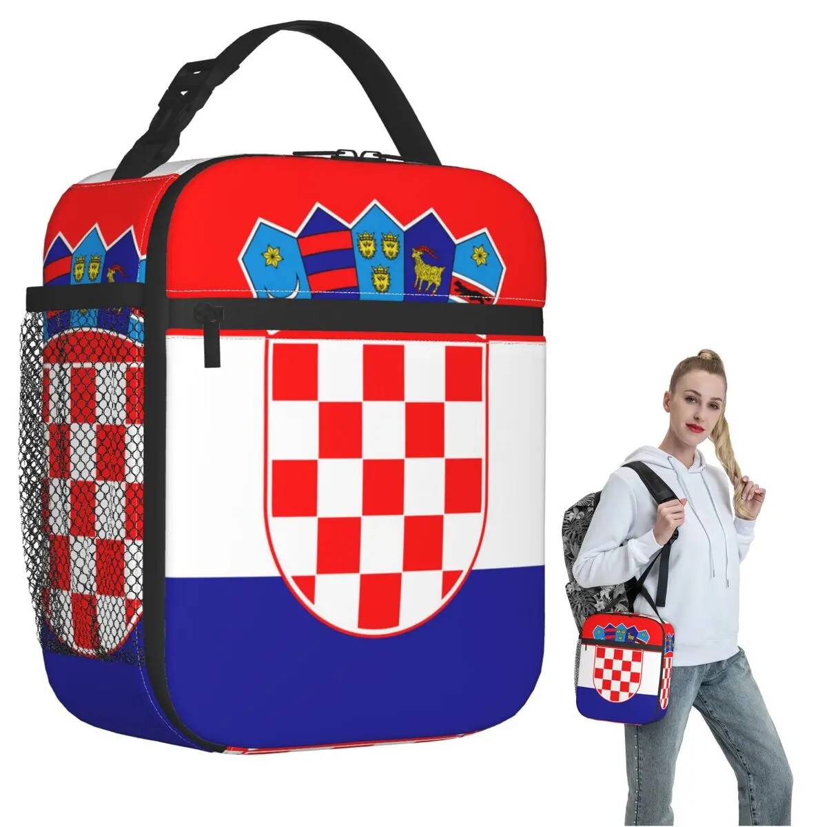 Croatia Football Flag Insulated Lunch Bag for Women Kids Portable Food Boxes Thermal Lunch Box Tote