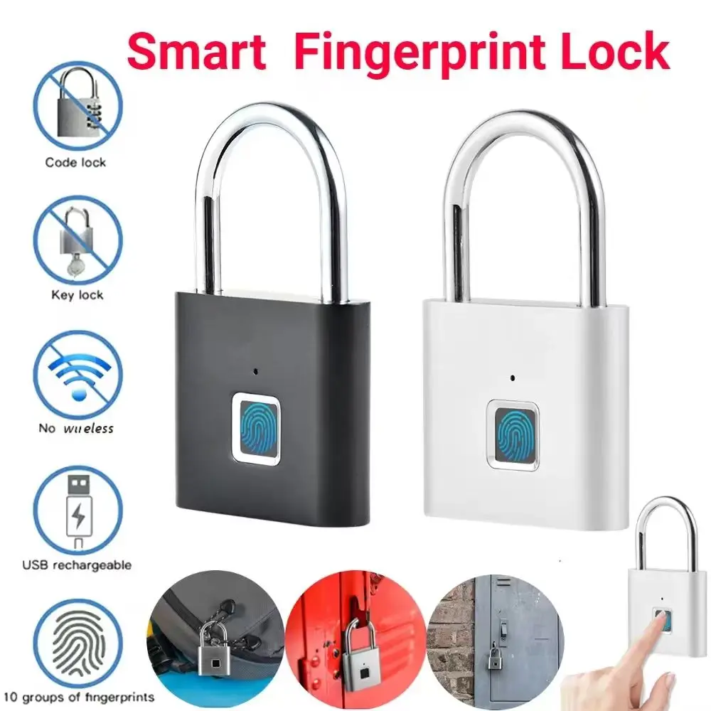 Cadeado de impressão digital inteligente à prova dwaterproof água biométrica impressão digital keyless fechadura da porta usb recarregável cadeado segurança para desbloqueio casa
