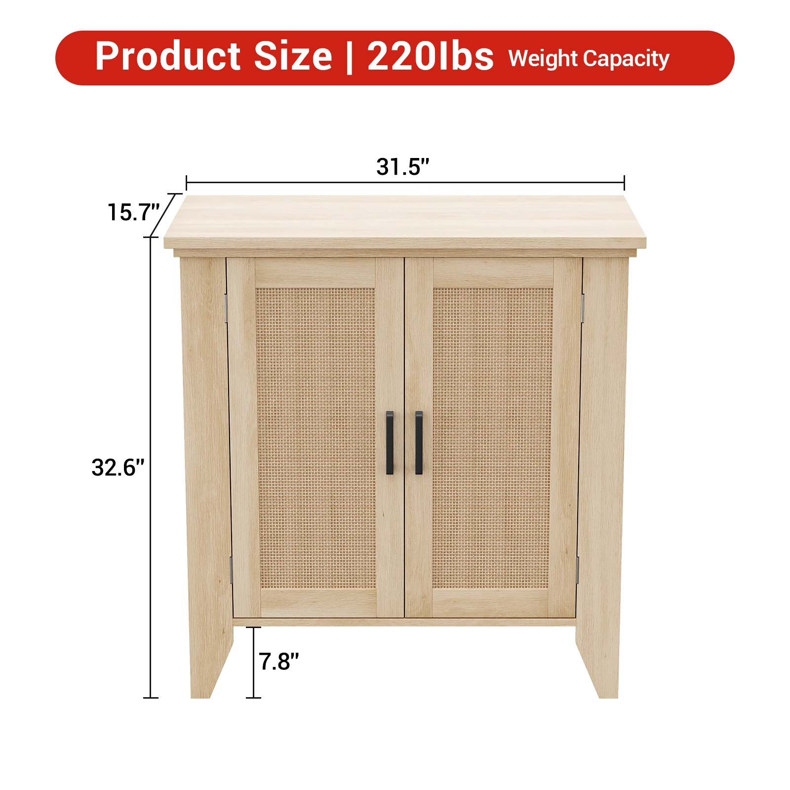 Modern Rattan Office Filing Cabinet with Doors and Shelves – Sideboard Credenza for Living Room, Dining Room, Kitchen, or Entryway – Durable Wood Storage Console – Natural Oak, 2 Door
