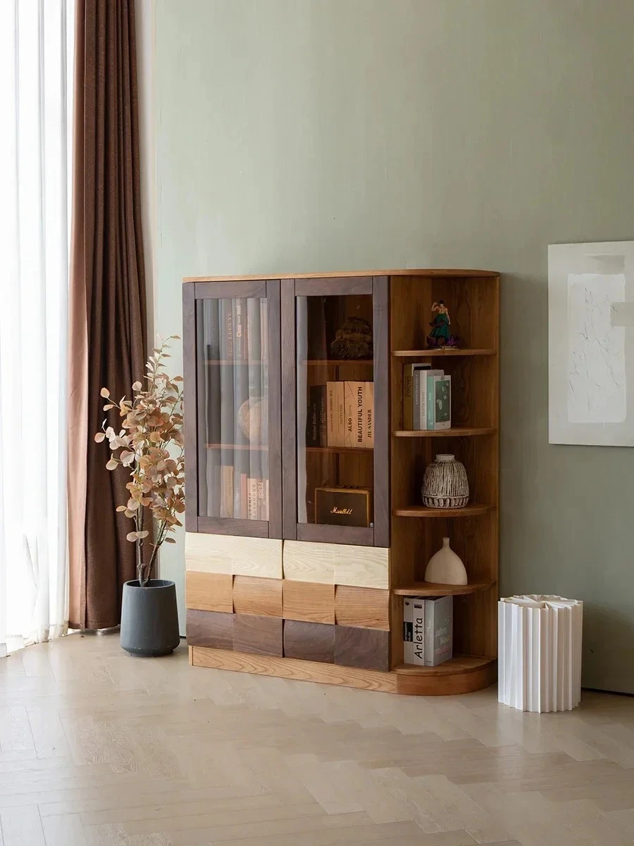 

White oak solid wood color matching side cabinet Black walnut storage cabinet Display bookcase living room TV cabinet storage