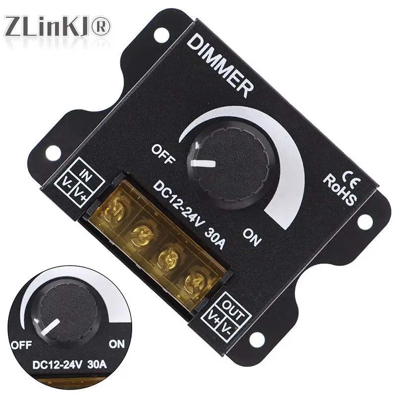 

1Pc High Quality DC12V-24V LED Dimmer 30A 360W Brightness Adjustable Strip Switch For Single Color 5050/3528