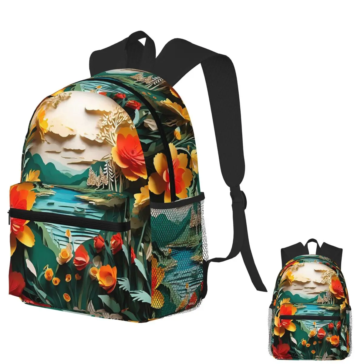 

Whimsical Floral Landscape Papercut Nature Student Backpack School Bag Hiking Travel Daypack for Men Women Bookbag Shoulder Bags