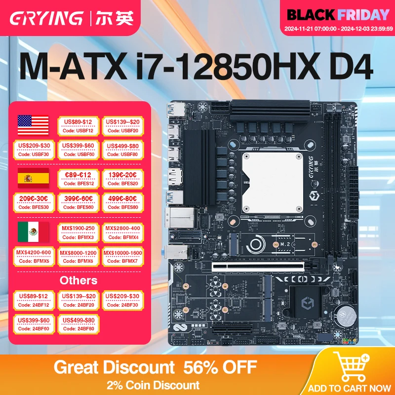 ERYING DIY Gaming PC Computer Motherboard with Onboard CPU Interpose kit i7 12850HX 16C24T DDR4 RAM Memory Desktop placa mae