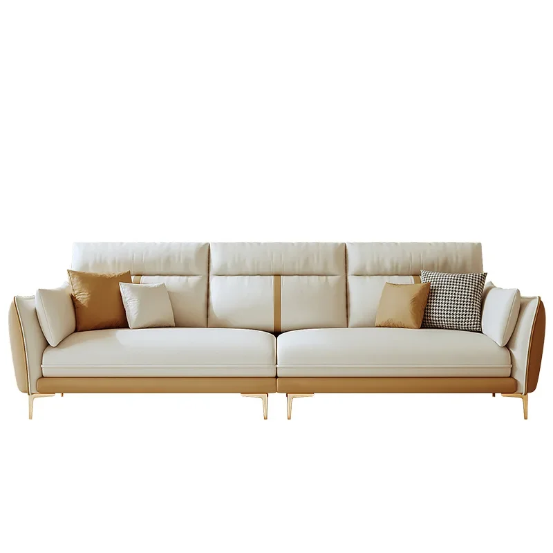 

cowhide sofa is simple and modern light luxury leather sofa, living room small apartment three-person color matching sofa