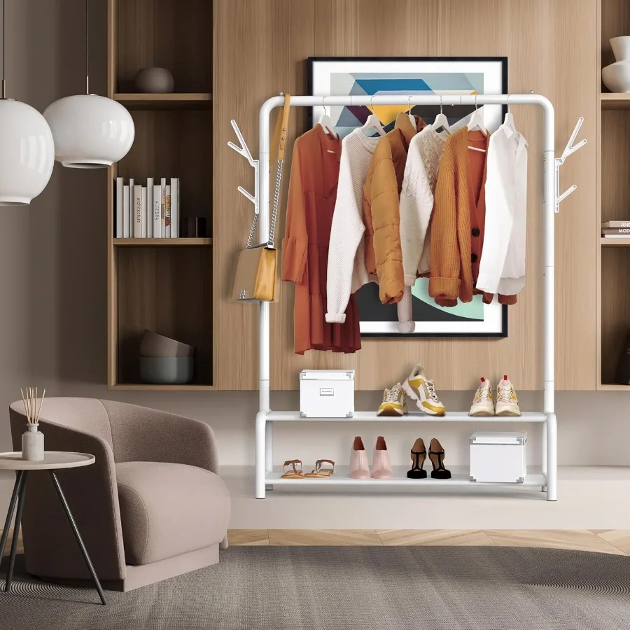 Perchero independiente para armario de 52 pulgadas con estantes de almacenamiento ajustables y múltiples ganchos para sombreros para entrada, dormitorio o Hal