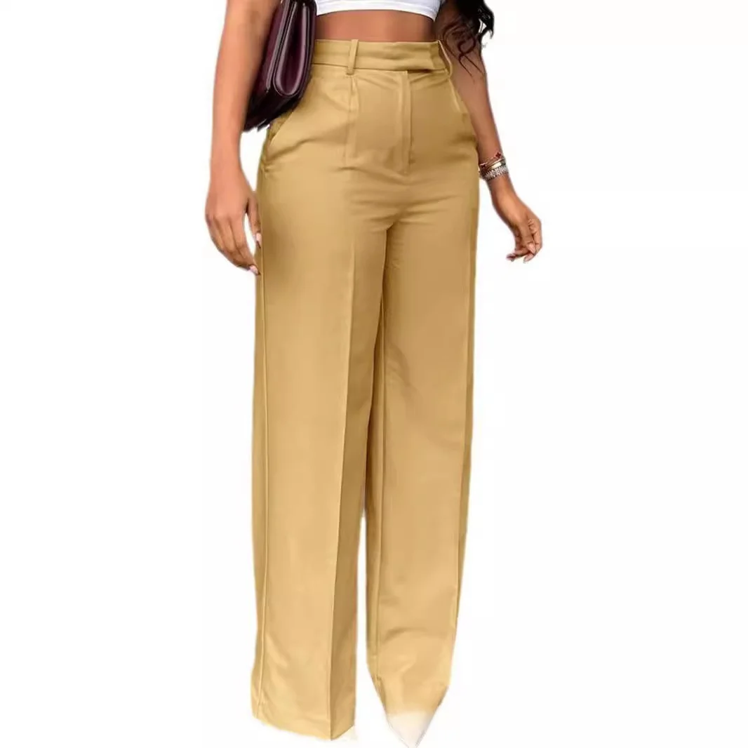 High Waist Drapey Straight Leg Trousers Formal Suit Long Pants Commute Casual Faion Women's Premium Pants Western Sle