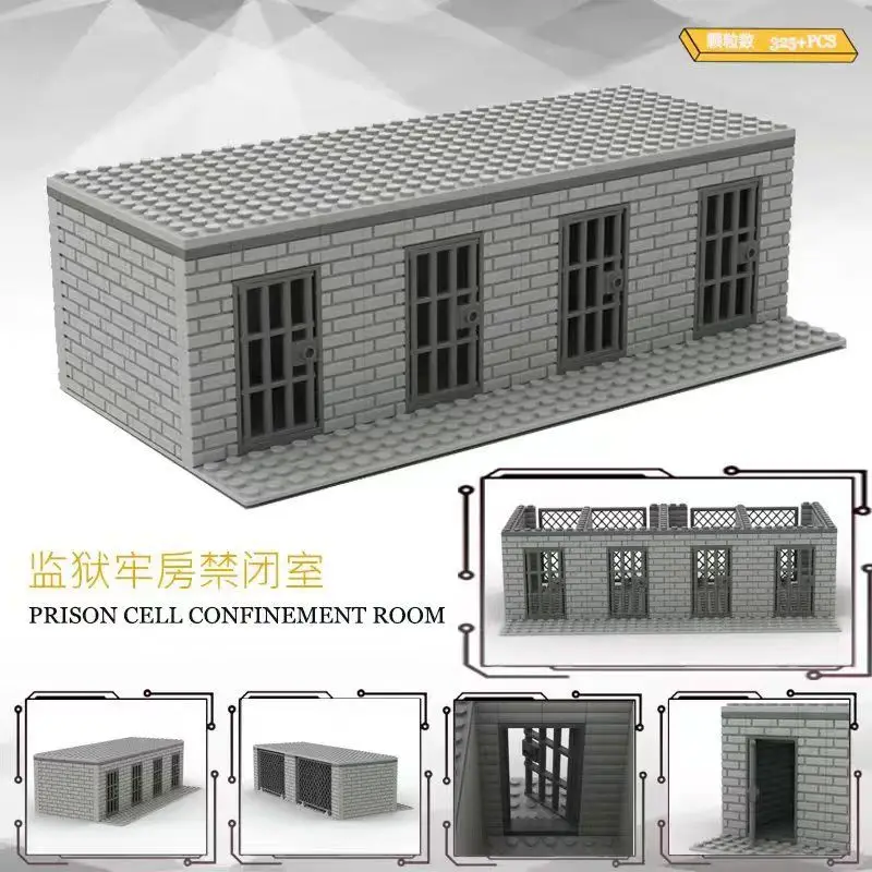 MOC military base prison model Blocks guard tower fence building thief toilet bed bricks toy boy Christmas gifts