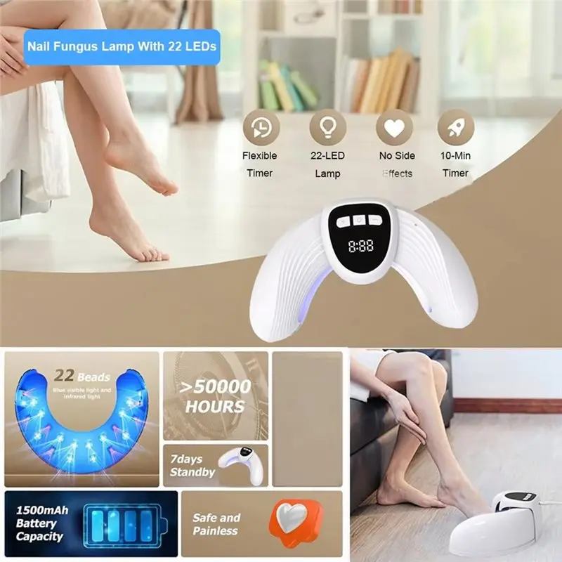 Design dobrável em forma de U LED UV Light Tratamento de fungos nas unhas Luz de terapia portátil para cuidados com as mãos e pés