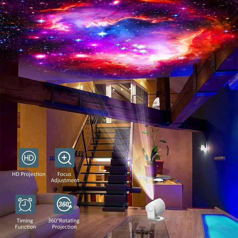 Star Projector Galaxy Night Light 13 in 1 Bedroom Sky Night Lamp 360° Rotating Space Projector with Solar System for Ceilin