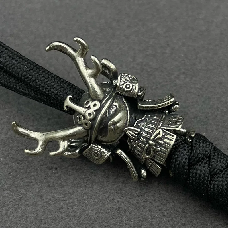 Japanese Pirate Antlers Samurai Doll Paracord Bead Knife Lanyard Brass Charms EDC DIY Bracelet Accessories for Keychain Pendants