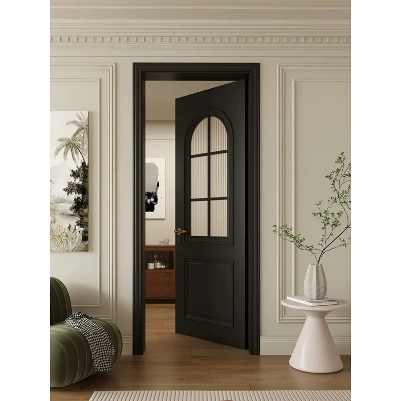 

Изготовленная на заказ современная деревянная дверь во французском стиле с черным лаком; Прочная стеклянная двойная дверь для спальни; Дверь из массива дуба.