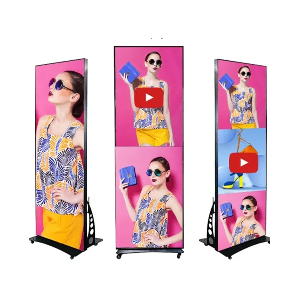 GOB P1.8 P2.5 Indoor Led Poster Screen Led Digital Display For Banner Portable Led Video Wall With Wheels For Trade Show Store