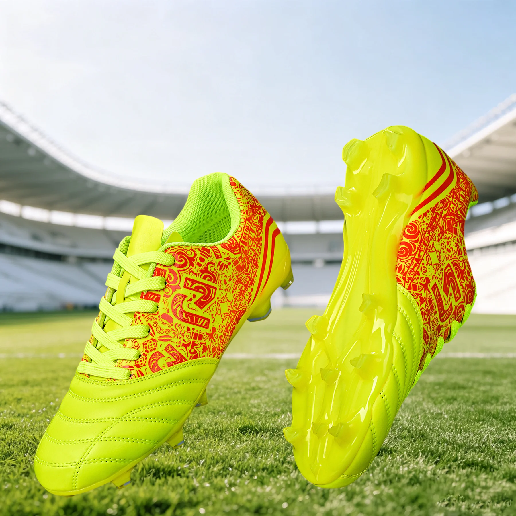 Men AG/FG Firm Ground Football Cleats Anti‑Slip Rubber Sole Breathable PU for Adult Outdoor Lawn Football Match Training