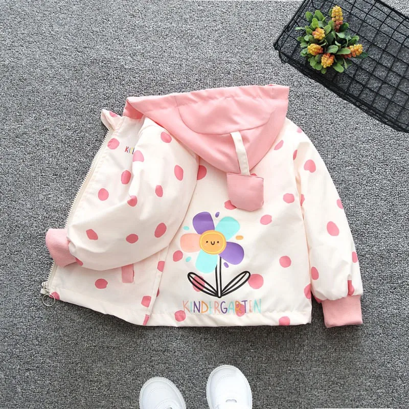 Kids Girls Windbreaker Autumn Jacket Fashion Zipper Hooded Coat Splicing Print Outerwear New Kids Outdoors Casual Clothing 1-8 Y