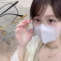 Japanese Style Harajuku Square Glasses Frame for Women No Makeup Fashion Y2K Metal Anti-blue Glasses Men Retro Reading Glasses