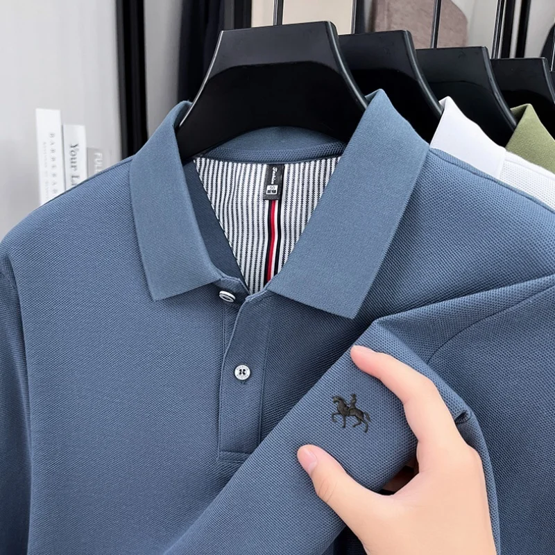 

100% pure cotton high-end spring autumn new men's long sleeved casual comfortable polo shirt exquisite brand pony embroidery top