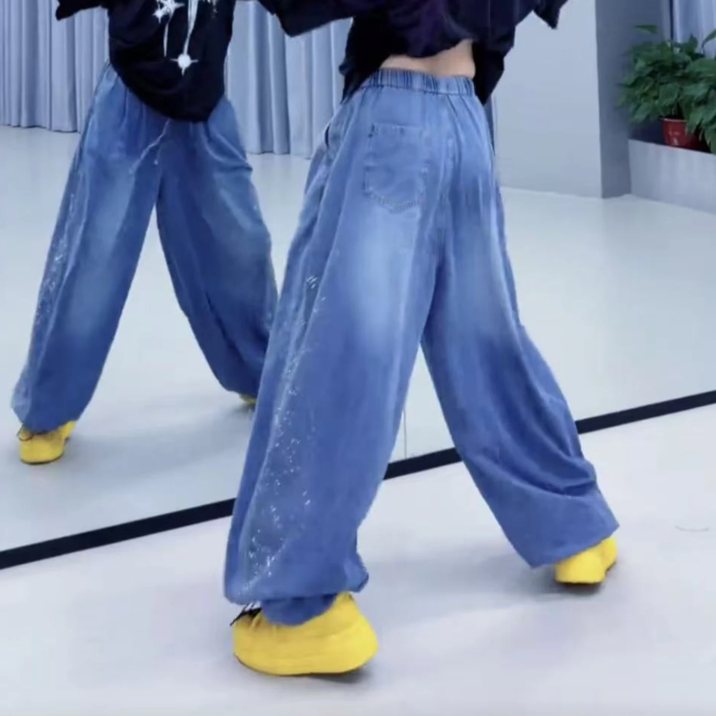 pantalon-de-danse-en-jean-scintillant-pour-femme-coupe-droite-decontractee-taille-elastique-mi-haute-long-tendance-ete