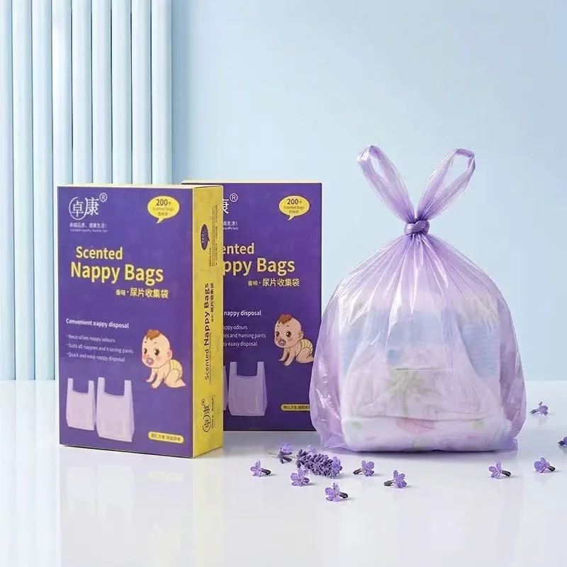 Disposable Baby Diaper Trash Bags, Plastic Vest‑Handle Scented Nappy ...