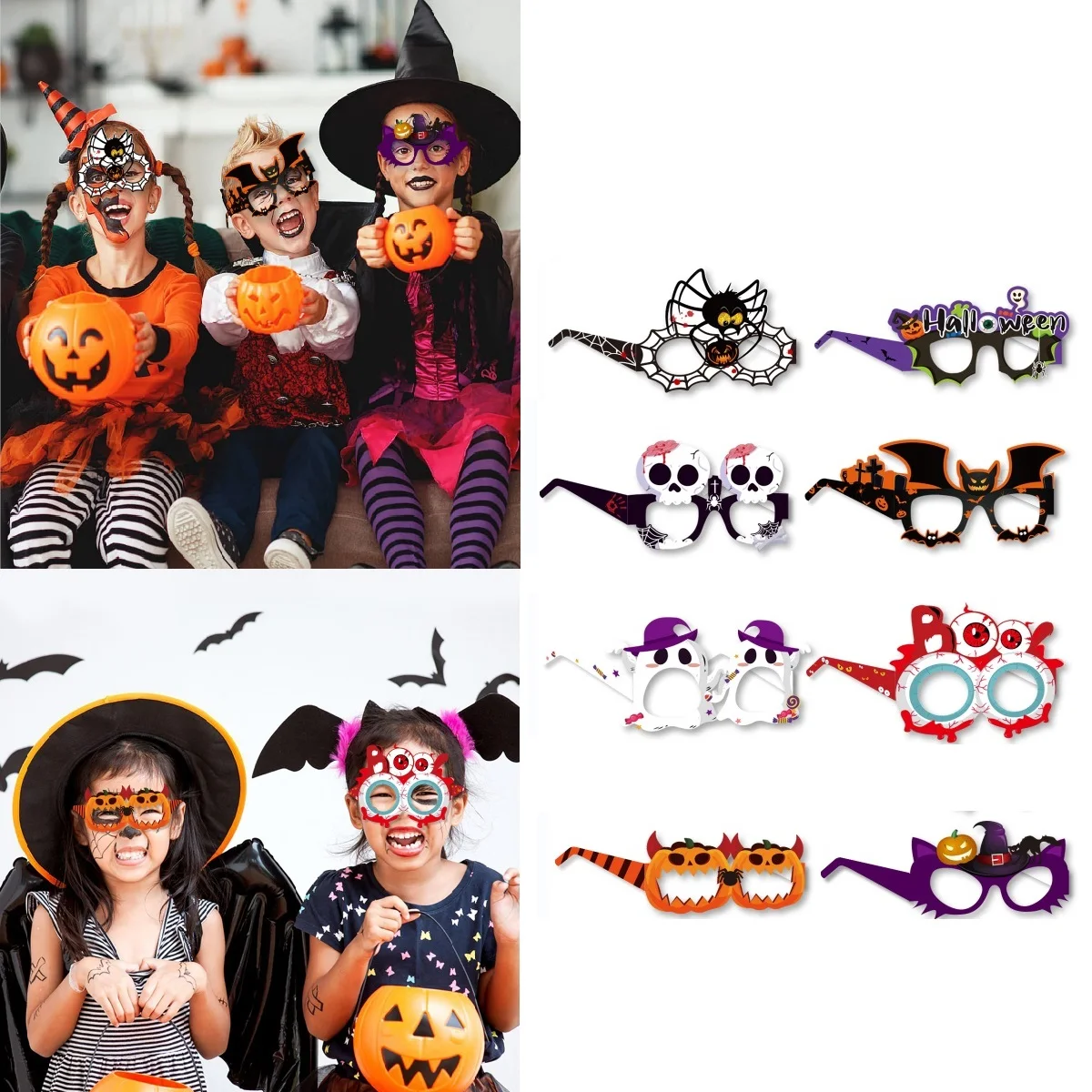 Halloween Paper Glasses, Pumpkin Spider, Ghost Paper Glasses, Festival Party, Spooky Photo Props, 8Pcs Set