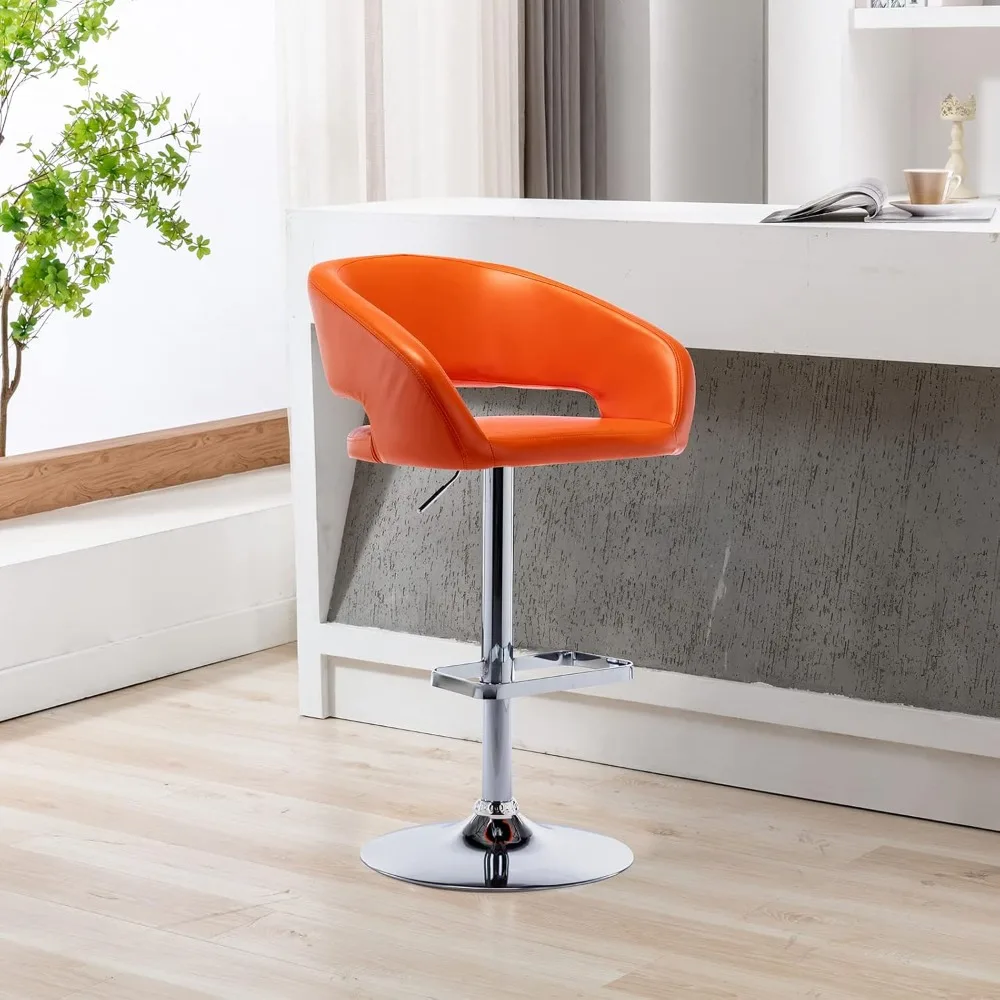 

Adjustable Bar Stool with Hollow Back and Arms, Modern PU Leather Swivel Barstool, Airlift Counter Height Bar Chair