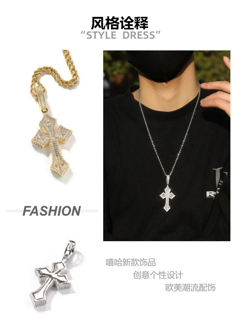 New Cross Bling Bing Iced Out Pendant Necklace Rock Rapper Fashion Hip Hop Jewelry BP282