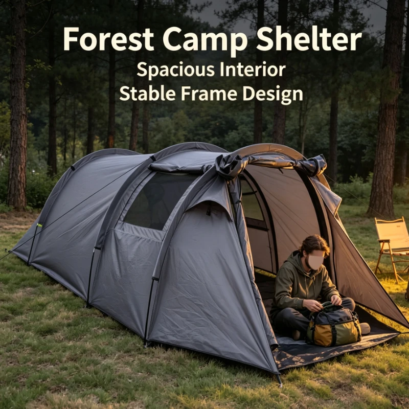 Large Tunnel Camping Tent With Double Door And Vestibule For Outdoor Hiking Sleeping Shelter Family Trip Adventure