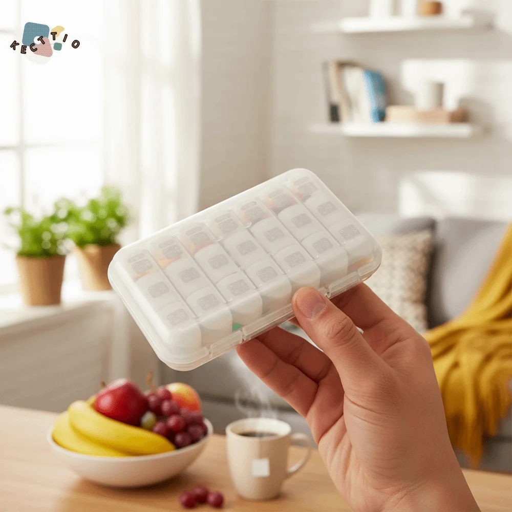 

Portable 21 Grid Weekly Pill Box Seven Day Large Capacity Pill Dispenser with Lids Moisture-proof Pill Classification Box Home