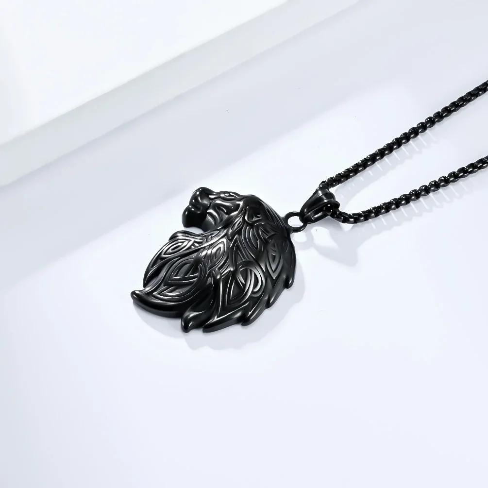 JHSL New Male Men Animal Lion Pendant Necklace Stainless Steel Chain Black Silver Color Fashion Jewelry Dropship Wholesale