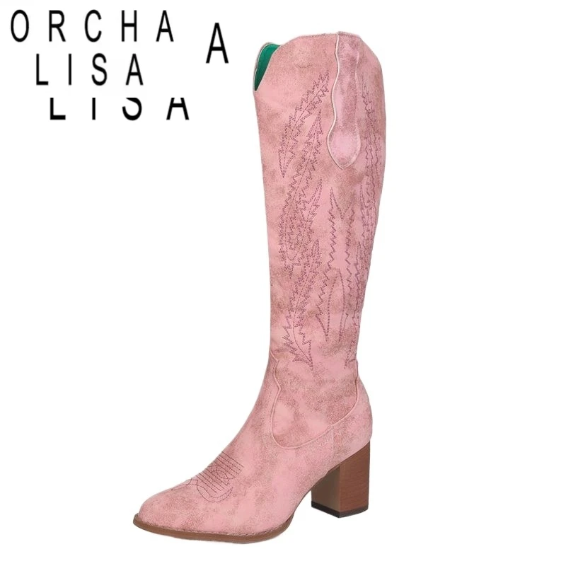 

ORCHA LISA 2024, модные женские ботинки, туфли на блочном каблуке с круглым носком, большой размер 43, 44, 45, повседневные женские ботинки